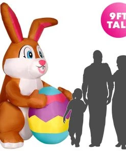 Holidayana LAWN & GARDEN DECOR 9ft Tall Easter Bunny With Egg Lawn Inflatable, Bright Lights, Built-in Fan, And Included Stakes And Ropes