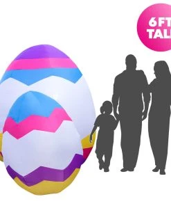 Holidayana 6ft Tall Easter Eggs Lawn Inflatable, Bright Lights, Built-in Fan, And Included Stakes And Ropes