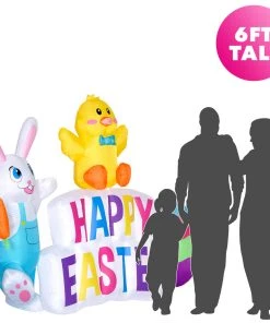 Holidayana LAWN & GARDEN DECOR 6ft Tall "Happy Easter" Sign Lawn Inflatable, Bright Lights, Built-in Fan, And Included Stakes And Ropes