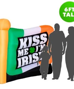 Holidayana 6ft Tall Saint Patrick's Day "Kiss Me I'm Irish" Flag Lawn Inflatable, Bright Lights, Built-in Fan, And Included Stakes And Ropes Holiday Decorations