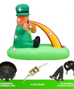 Holidayana Holiday Decorations 6ft Tall Saint Patrick's Day Puking Leprechaun Lawn Inflatable, Bright Lights, Built-in Fan, And Included Stakes And Ropes