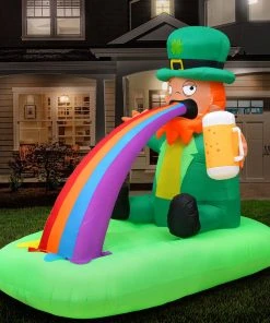 Holidayana Holiday Decorations 6ft Tall Saint Patrick's Day Puking Leprechaun Lawn Inflatable, Bright Lights, Built-in Fan, And Included Stakes And Ropes