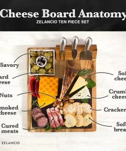 Zelancio Slate Cheese Board Set, 10 Piece Charcuterie Set Includes 4 Stainless Steel Cheese Tools, Premium Acacia Serving Tray With Slate Board, And Porcelain Olive Dish HOME GOODS