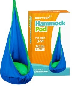 Driftsun Kids Indoor And Outdoor Hammock Pod Package, Green Trim