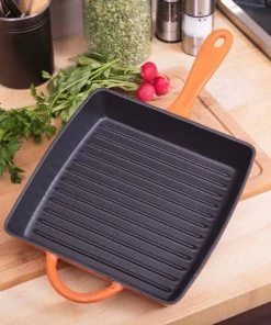 Zelancio 10 Inch Enameled Cast Iron Square Grill Pan