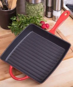 Zelancio 10 Inch Enameled Cast Iron Square Grill Pan