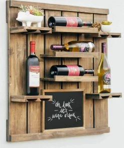 Atterstone Chalkboard Wine Rack Shelf With Stemware Slots: Holds 8 Glasses 15 Atterstone Chalkboard Wine Rack Shelf With Stemware Slots: Holds 8 Glasses