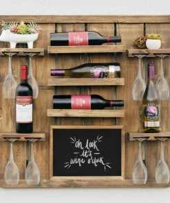 Atterstone Chalkboard Wine Rack Shelf With Stemware Slots: Holds 8 Glasses