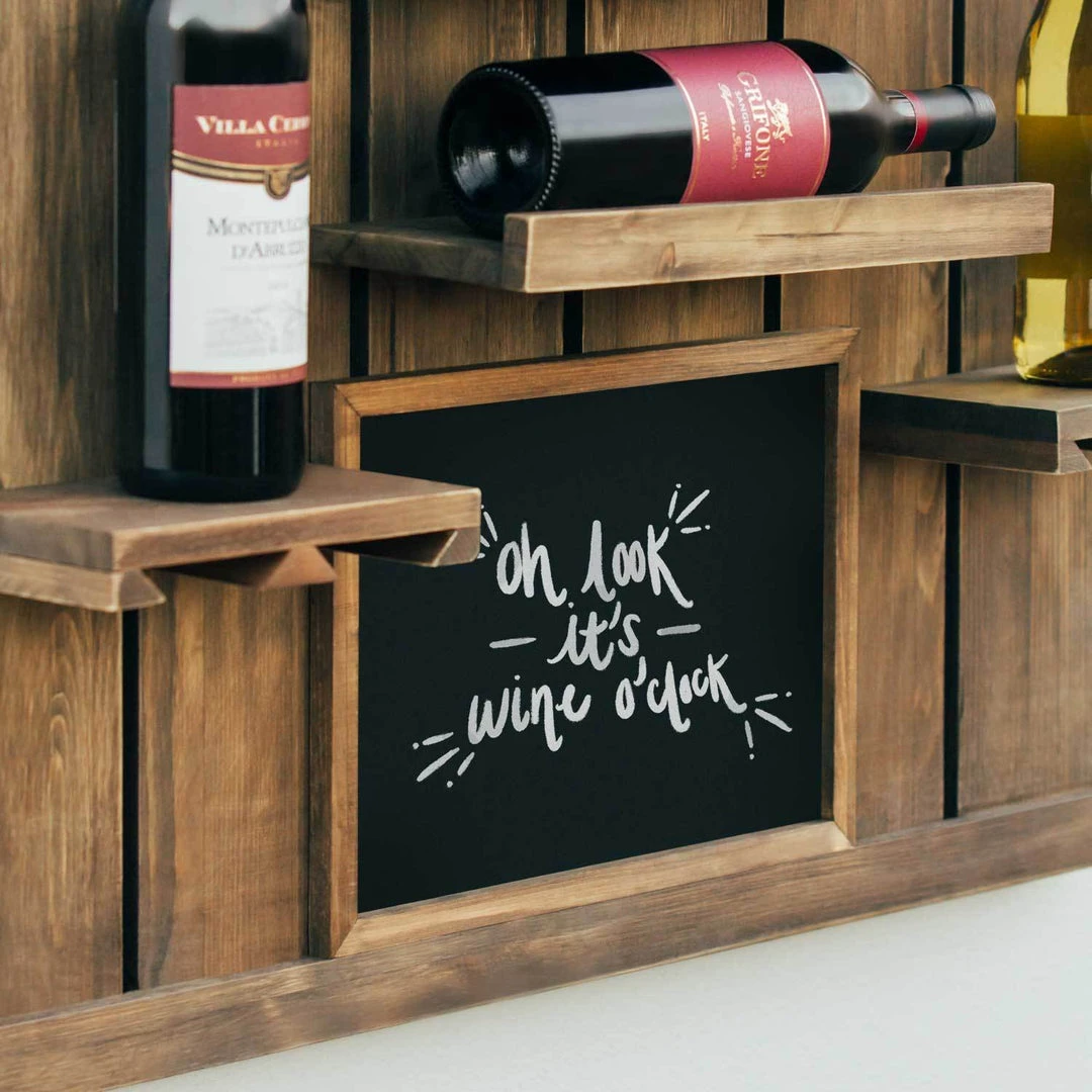 Atterstone Chalkboard Wine Rack Shelf With Stemware Slots: Holds 8 Glasses 4 Atterstone Chalkboard Wine Rack Shelf With Stemware Slots: Holds 8 Glasses