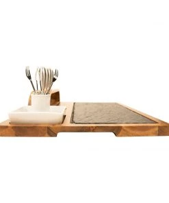 Zelancio Slate Cheese Board, 12 Piece Charcuterie Set Includes 4 Stainless Steel Cheese Knives, Bigger Acacia Serving Tray With Slate Board, And Wood Tool Holder
