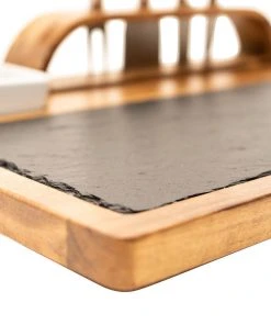 Zelancio Slate Cheese Board, 12 Piece Charcuterie Set Includes 4 Stainless Steel Cheese Knives, Bigger Acacia Serving Tray With Slate Board, And Wood Tool Holder