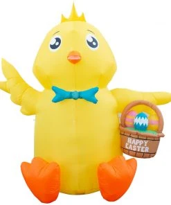 Holidayana Inflatable Easter Baby Chick With Easter Eggs Basket Decoration With Built-In Fan And LED Lights