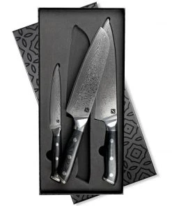 Zelancio HOME GOODS 3 Piece Damascus Knife Set VG-10 High Carbon Steel Core, Polished G-10 Handle