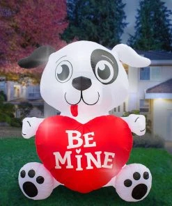 Holidayana Inflatable Valentines Day Dog With Heart Decoration With Built-In Fan And LED Lights