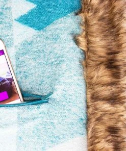 Moonstone Faux Wolf Fur Blanket With Button Straps And Storage Pocket, 54 Inches X 64 Inches HOME GOODS 25 Moonstone Faux Wolf Fur Blanket With Button Straps And Storage Pocket, 54 Inches X 64 Inches HOME GOODS