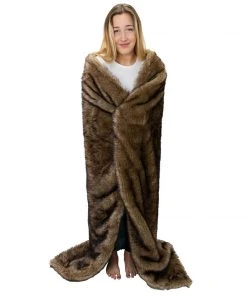 Moonstone Faux Wolf Fur Blanket With Button Straps And Storage Pocket, 54 Inches X 64 Inches HOME GOODS 26 Moonstone Faux Wolf Fur Blanket With Button Straps And Storage Pocket, 54 Inches X 64 Inches HOME GOODS