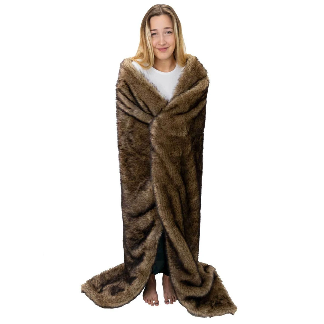 Moonstone Faux Wolf Fur Blanket With Button Straps And Storage Pocket, 54 Inches X 64 Inches HOME GOODS 13 Moonstone Faux Wolf Fur Blanket With Button Straps And Storage Pocket, 54 Inches X 64 Inches HOME GOODS