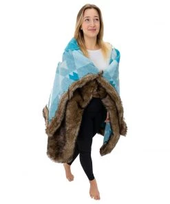 Moonstone Faux Wolf Fur Blanket With Button Straps And Storage Pocket, 54 Inches X 64 Inches HOME GOODS 28 Moonstone Faux Wolf Fur Blanket With Button Straps And Storage Pocket, 54 Inches X 64 Inches HOME GOODS