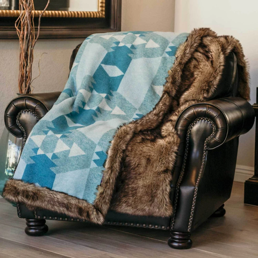 Moonstone Faux Wolf Fur Blanket With Button Straps And Storage Pocket, 54 Inches X 64 Inches HOME GOODS 3 Moonstone Faux Wolf Fur Blanket With Button Straps And Storage Pocket, 54 Inches X 64 Inches HOME GOODS