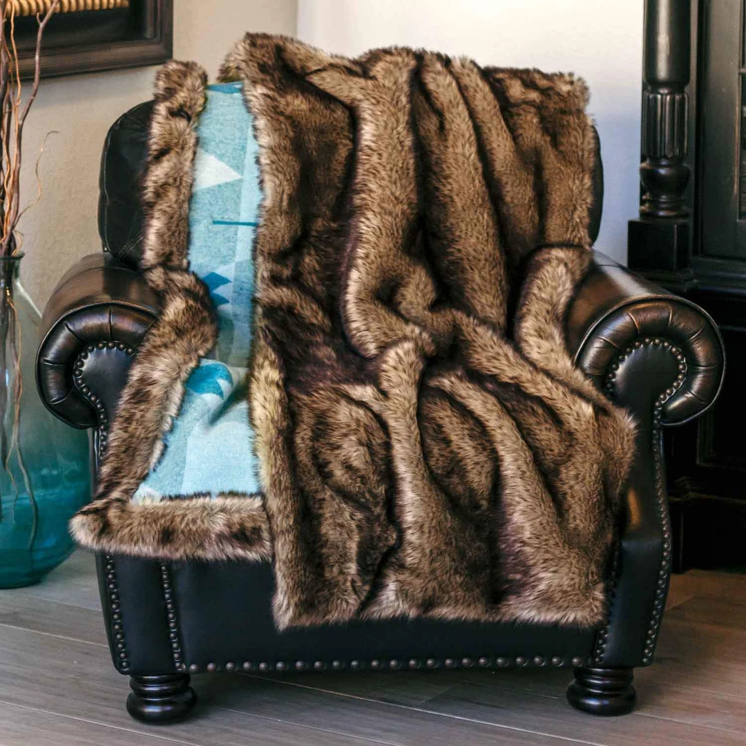Moonstone Faux Wolf Fur Blanket With Button Straps And Storage Pocket, 54 Inches X 64 Inches HOME GOODS 4 Moonstone Faux Wolf Fur Blanket With Button Straps And Storage Pocket, 54 Inches X 64 Inches HOME GOODS