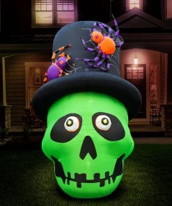 Holidayana 6 Ft Inflatable Halloween Top Hat Skull Yard Decoration Lawn Inflatables