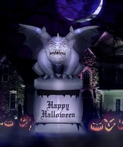 Holidayana 8 Ft Perched Stone Gargoyle On Pedestal Halloween Inflatable