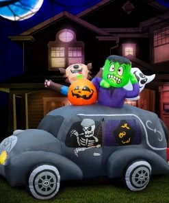 Holidayana Lawn Inflatables 5.5 Ft Inflatable Halloween Monster Hearse Yard Decoration