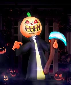 Holidayana HOME GOODS 5 Ft Pumpkin Head Reaper With Scythe Halloween Inflatable