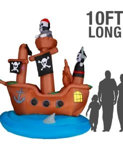 Holidayana HOME GOODS 10 Ft Wide Haunted Pirate Ship Halloween Inflatable