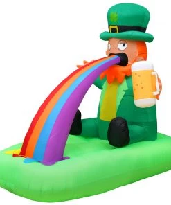 Holidayana Holiday Decorations 6ft Tall Saint Patrick's Day Puking Leprechaun Lawn Inflatable, Bright Lights, Built-in Fan, And Included Stakes And Ropes