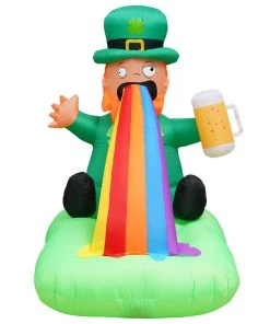 Holidayana Holiday Decorations 6ft Tall Saint Patrick's Day Puking Leprechaun Lawn Inflatable, Bright Lights, Built-in Fan, And Included Stakes And Ropes
