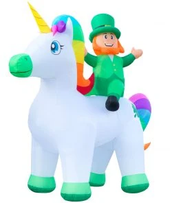 Holidayana 9ft Tall Saint Patrick's Day Leprechaun Riding Unicorn Lawn Inflatable, Bright Lights, Built-in Fan, And Included Stakes And Ropes Holiday Decorations