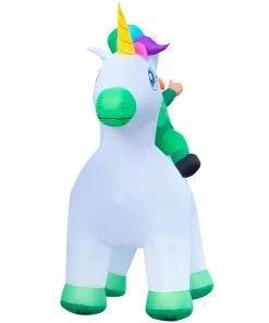 Holidayana 9ft Tall Saint Patrick's Day Leprechaun Riding Unicorn Lawn Inflatable, Bright Lights, Built-in Fan, And Included Stakes And Ropes Holiday Decorations