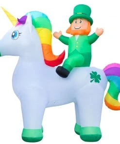 Holidayana 9ft Tall Saint Patrick's Day Leprechaun Riding Unicorn Lawn Inflatable, Bright Lights, Built-in Fan, And Included Stakes And Ropes Holiday Decorations
