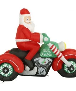 Holidayana HOME GOODS 8 Ft Inflatable Christmas Santa On A Motorcycle Outdoor Decoration With LED Lights, Fan, And Stakes
