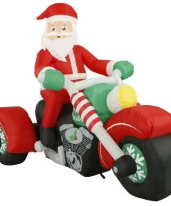 Holidayana HOME GOODS 8 Ft Inflatable Christmas Santa On A Motorcycle Outdoor Decoration With LED Lights, Fan, And Stakes