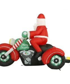 Holidayana HOME GOODS 8 Ft Inflatable Christmas Santa On A Motorcycle Outdoor Decoration With LED Lights, Fan, And Stakes