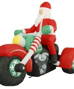 Holidayana HOME GOODS 8 Ft Inflatable Christmas Santa On A Motorcycle Outdoor Decoration With LED Lights, Fan, And Stakes