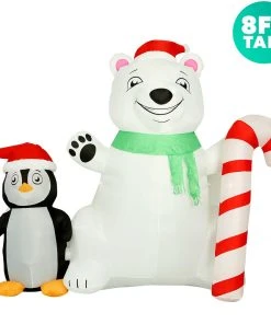 Holidayana HOME GOODS 8 Ft Inflatable Christmas Polar Bear Outdoor Decoration With LED Lights, Fan, And Stakes