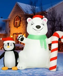 Holidayana HOME GOODS 8 Ft Inflatable Christmas Polar Bear Outdoor Decoration With LED Lights, Fan, And Stakes
