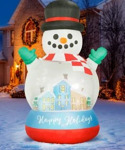 Holidayana HOME GOODS 8 Ft Inflatable Christmas Snow Globe Outdoor Decoration With LED Lights, Fan, And Stakes
