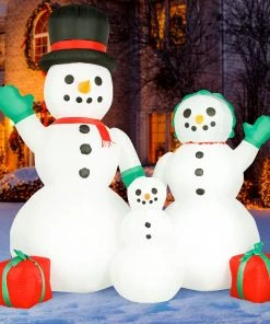 Holidayana 8 Ft Inflatable Christmas Snowman Family Outdoor Decoration With LED Lights, Fan, And Stakes HOME GOODS