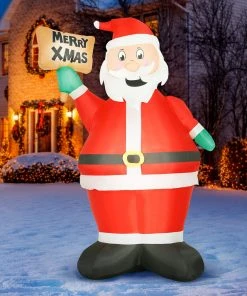 Holidayana HOME GOODS 8 Ft Inflatable Christmas Santa With Sign Outdoor Decoration