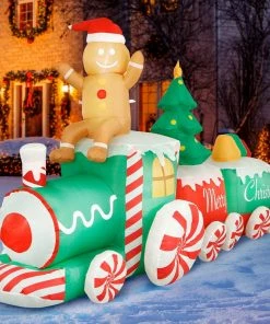Holidayana HOME GOODS 10 Ft Inflatable Christmas Train Outdoor Decoration With LED Lights, Fan, And Stakes