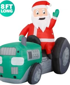 Holidayana 8 Ft Inflatable Christmas Tractor Santa Outdoor Decoration With LED Lights, Fan, And Stakes