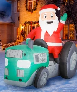 Holidayana 8 Ft Inflatable Christmas Tractor Santa Outdoor Decoration With LED Lights, Fan, And Stakes