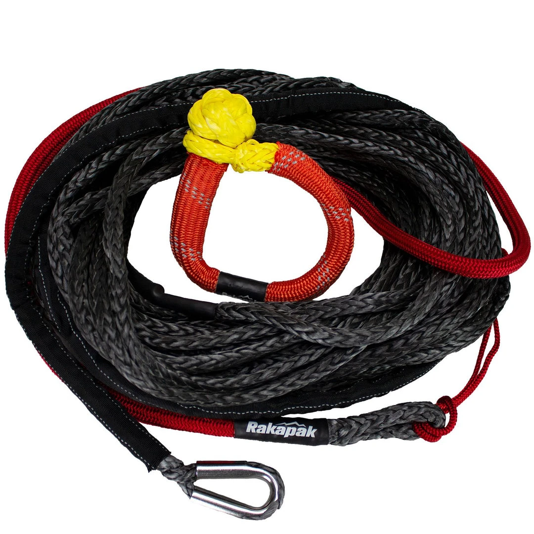 Rakapak UHMWPE 100ft Synthetic 3/8 In Winch Line 22,000 LBS Breaking Strength With Soft Shackle Rope, Abrasion Sleeve 4 Rakapak UHMWPE 100ft Synthetic 3/8 In Winch Line 22,000 LBS Breaking Strength With Soft Shackle Rope, Abrasion Sleeve