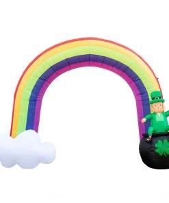 Holidayana Inflatable St Patrick's Day Leprechaun In Pot Of Gold At The End Of The Rainbow Decoration With Built-In Fan And LED Lights