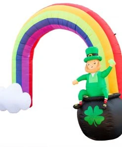 Holidayana Inflatable St Patrick's Day Leprechaun In Pot Of Gold At The End Of The Rainbow Decoration With Built-In Fan And LED Lights
