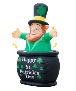 Holidayana Inflatable Saint Patrick's Day Leprechaun In Pot Of Gold Decoration With Built-In Fan And LED Lights HOME GOODS